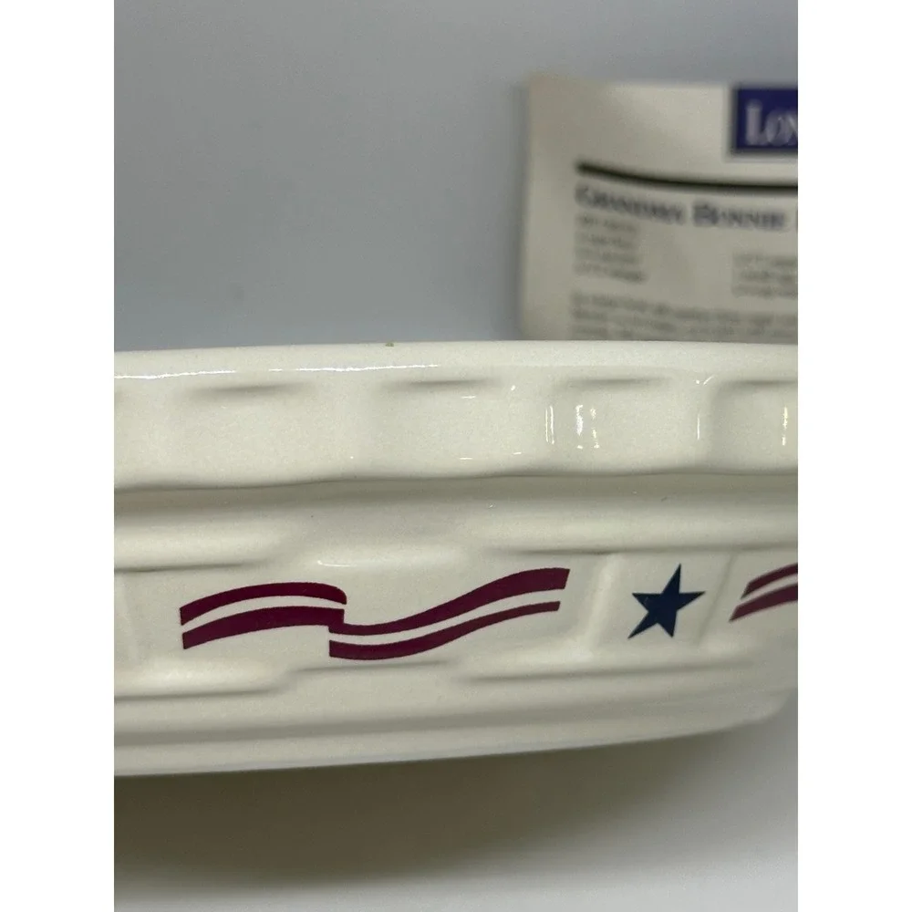 Longaberger All American Pie Plate Pottery Ivory Woven Stars Stripes Baking Dish